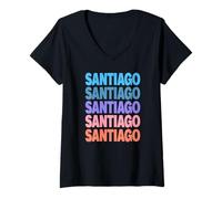 Donna Funny Modern Repeated Text Design First Name Santiago Maglietta con Collo a V