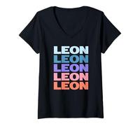 Donna Funny Modern Repeated Text Design Leon Maglietta con Collo a V