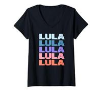 Donna Funny Modern Repeated Text Design Lula Maglietta con Collo a V