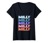 Donna Funny Modern Repeated Text Design Milly Maglietta con Collo a V