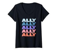 Donna Funny Modern Repetitive Text Design First Name Ally Maglietta con Collo a V