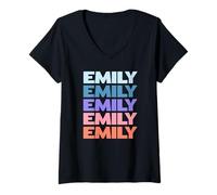 Donna Funny Modern Repetitive Text Design First Name Emily Maglietta con Collo a V
