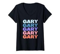 Donna Funny Modern Repetitive Text Design First Name Gary Maglietta con Collo a V