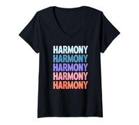 Donna Funny Modern Repetitive Text Design First Name Harmony Maglietta con Collo a V