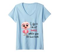 Donna Funny Motivational Life Is Short Colorful Cute Bird Humor Maglietta con Collo a V