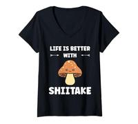 Donna Funny Mushroom Simple Life is Better with Shiitake Maglietta con Collo a V