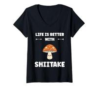 Donna Funny Mushroom Simple Life is Better with Shiitake Maglietta con Collo a V