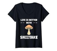 Donna Funny Mushroom Simple Life is Better with Shiitake Maglietta con Collo a V
