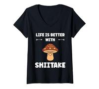 Donna Funny Mushroom Simple Life is Better with Shiitake Maglietta con Collo a V