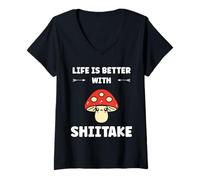 Donna Funny Mushroom Simple Life is Better with Shiitake Maglietta con Collo a V
