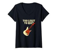 Donna Funny Music Guitar Citazione Too Legit to Quit Design Maglietta con Collo a V