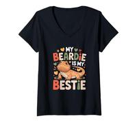 Donna Funny My Beardie Is My Bestie - Drago Barbuto Maglietta con Collo a V