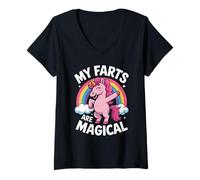 Donna Funny My Farts Are Magical con la Scritta «Rainbow Unicorn» per Donne e Uomini Maglietta con Collo a V
