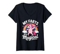 Donna Funny My Farts Are Magical con la Scritta «Rainbow Unicorn» per Donne e Uomini Maglietta con Collo a V