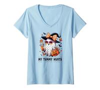Donna Funny My Tummy Hurts Cute Pink Ghost Boujee Halloween Coffee Maglietta con Collo a V