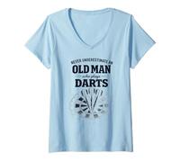 Donna Funny Never Underestimate An Old Man Who Plays Darts Maglietta con Collo a V