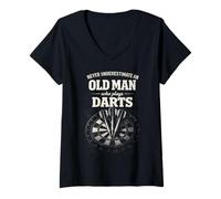 Donna Funny Never Underestimate An Old Man Who Plays Darts Maglietta con Collo a V
