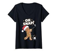 Donna Funny Oh Snap Gingerbread Golf Christmas Holiday Art Maglietta con Collo a V