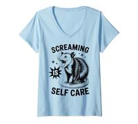 Donna Funny Opossum Raccoon Screaming Is Self Care Retro Maglietta con Collo a V