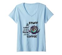 Donna Funny Owl Stuff The Early Worm Coffee Maglietta con Collo a V