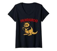 Donna Funny Panda Kangaroo Australia China Animal Wildlife Cartoon Maglietta con Collo a V
