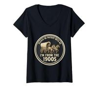 Donna Funny Patient with Me Vengo dal 1900 Vintage Wagon Retro Maglietta con Collo a V
