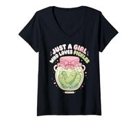 Donna Funny Pickle Costume, Just a Girl Who Loves Pickles Maglietta con Collo a V