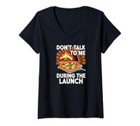 Donna Funny Pizza Making Launch Wood-Fired Oven Pizzaiolo Maglietta con Collo a V