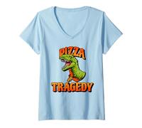 Donna Funny Pizza Tragedy | T-Rex Illustration | Tyrannosaurus Rex Maglietta con Collo a V