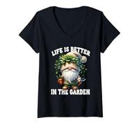 Donna Funny Plant Lover Gnome Grandpa Life Is Better In The Garden Maglietta con Collo a V