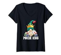 Donna Funny Poker King GNOME Graphic for Men for Casino Night Maglietta con Collo a V