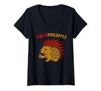 Donna Funny Porcupine Pineapple Animal Pun TShirt Tropical Humor Maglietta con Collo a V