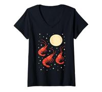 Donna Funny Prawn Howling at The Moon Shrimp Lovers Maglietta con Collo a V