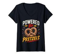 Donna Funny Pretzel Saying Humor Joke Gag Powered By Maglietta con Collo a V