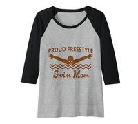 Donna Funny Proud Freestyle Swim Mom sostiene l'amore marrone completo Maglia con Maniche Raglan
