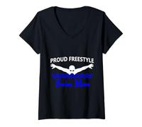Donna Funny Proud Freestyle Swim Mom Support Love blu scuro bianco Maglietta con Collo a V