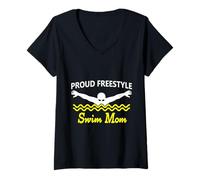 Donna Funny Proud Freestyle Swim Mom Support Love giallo bianco Maglietta con Collo a V