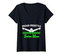 Donna Funny Proud Freestyle Swim Mom Support Love verde bianco Maglietta con Collo a V