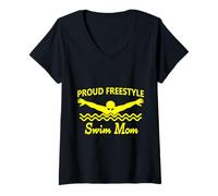 Donna Funny Proud Freestyle Swim Mom supporta Love Yellow full Maglietta con Collo a V