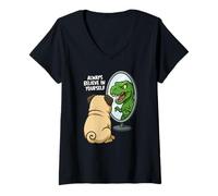 Donna Funny Pug Dinosaur Trex Always Believe in Yourself Specchio Maglietta con Collo a V