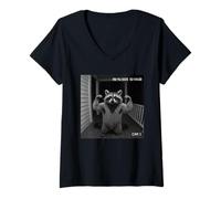 Donna Funny Raccoon Flexing On Security Camera Maglietta con Collo a V