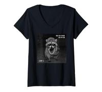 Donna Funny Raccoon Flipping off Middle Finger On Security Camera Maglietta con Collo a V
