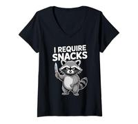 Donna Funny Raccoon I Require Snacks Cute Animal Lover Tee Maglietta con Collo a V