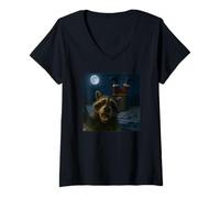 Donna Funny Raccoon Selfie with Santa in Chimney Christmas Maglietta con Collo a V