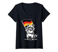Donna Funny Raccoon with German Flag Maglietta con Collo a V