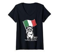 Donna Funny Raccoon with Italian Flag Maglietta con Collo a V