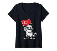 Donna Funny Raccoon with Turkish Flag Maglietta con Collo a V