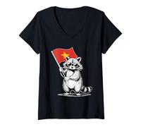 Donna Funny Raccoon with Vietnam Flag Maglietta con Collo a V