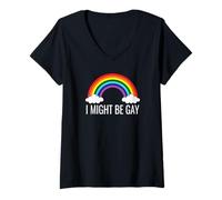 Donna Funny Rainbow Pride Humor I Might Be Gay Statement Tee Maglietta con Collo a V