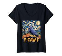 Donna Funny Raven Starry Night Van Gogh F Caw F Maglietta con Collo a V